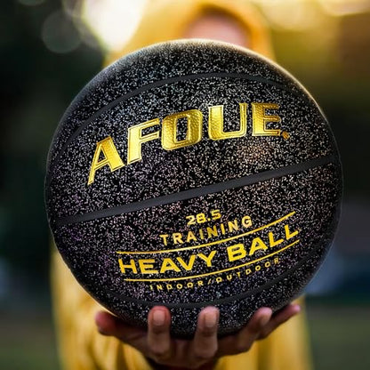 2.2LBS 1.0kg Heavy Training Basketball, 28.5" Size 6 Quality Faux Leather Construction Starry Black, Indoor Outdoor Improving Strength Handling Dribbling Shooting (Deflated)