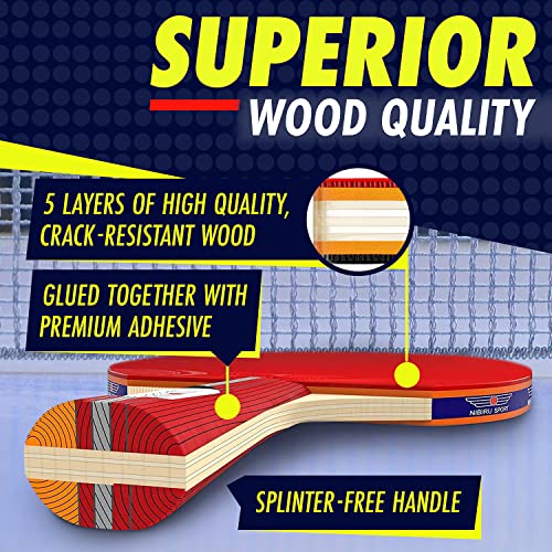 NIBIRU SPORT Professional Ping Pong Paddle Sets - 2 Player or 4 Player Table Tennis Paddles, Retractable Net, Pingpong Balls and Carry Bag Storage Case - Table Tennis Equipment & Ping Pong Accessories - style: 2 Paddles+4 Balls+Net