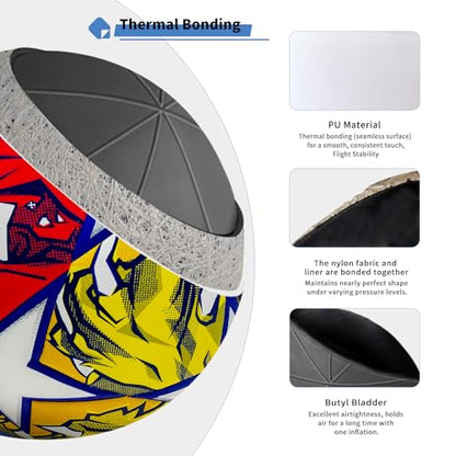 Professional Soccer Ball Size 5, Thermal Bonded Waterproof PU Match-Quality Training Ball with Pump - color: red and yellow, size: size 5
