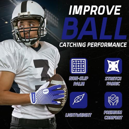 HANDLANDY Youth Football Gloves, Kids Sticky Receiver Gloves,Super Grip Football Glove Best Gift for Boys,Girls - color: White and Blue, size: X-Small-Youth