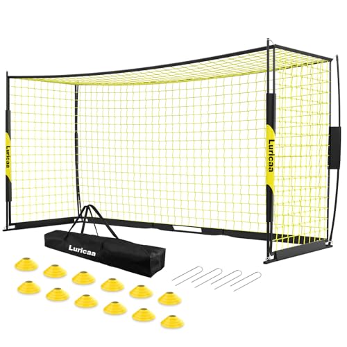 Soccer Goal, 12×6 ft /16×7 ft Portable Soccer Goals Net for Backyard, Quick Setup Training Equipment with 1 Carry Bag, 4 Ground Nails, 12 Training Cones - color: 12×6FT Black Yellow