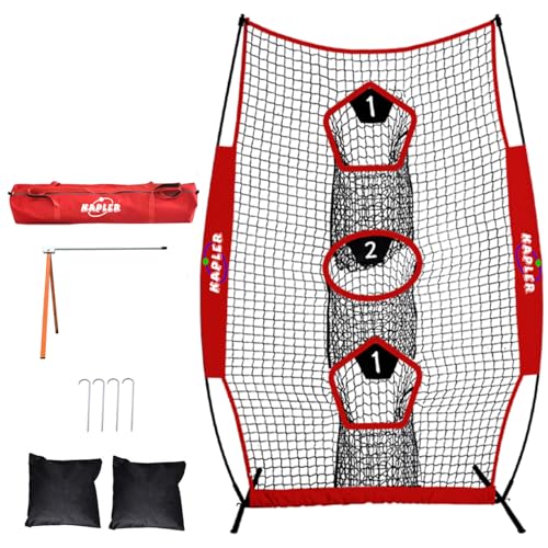 Kapler Football Throwing Net - 5X7 FT Portable 3 Target Pocket Passing Trainer with Football Tee Stand - Quarterback Accuracy Improving for Youth and Adults Backyard Drills