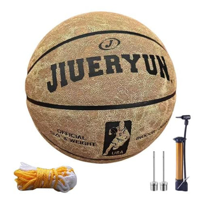 Professional Top-Grain Cowhide Basketball, Indoor Game Leather Ball for Competition & Training - color: Brown