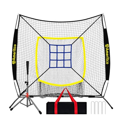 Baseball Net，7x7ft Baseball Practice Net with Tee and Target, Large Pocket Sports net for Hitting/Batting/Pitching/Throwing,Scratch Resistant Base, Versatile Use for All Levels