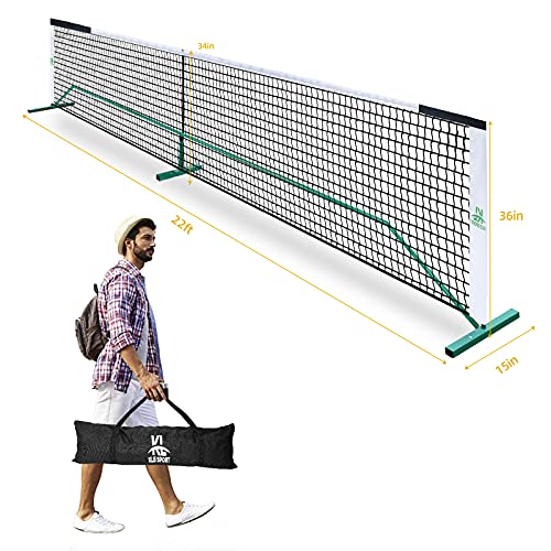 Portable Pickleball Net System Regulation Size Net Set 22FT for Indoor and Outdoor, Designed for All Weather Conditions with Steady Metal Frame, Strong PE Net and 600D Carrying Bag