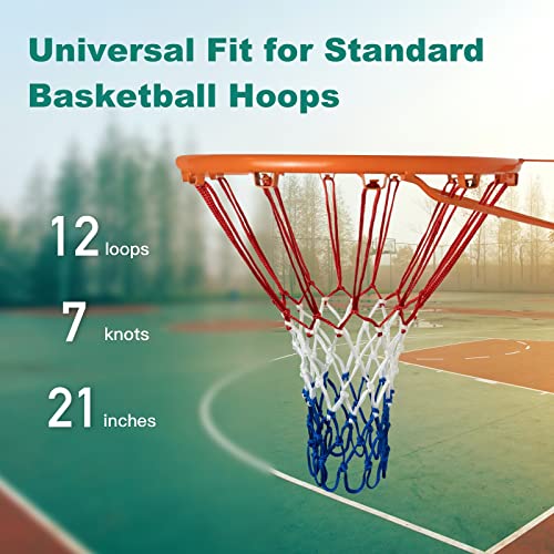 Sanung Tricolor Basketball Net, 12 Loops 7 Knots Polyester Anti-Whip Basketball Net Replacement,All-Weather for Indoor Outdoor Use, Set of 2