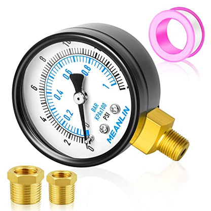 0-15Psi 2" DIAL FACE 1/8" NPT Well Pump Pressure Gauge, with 1/4" NPT and 3/8" NPT Hex Bushing, 3-2-3% Accuracy, Lower Mount - size: 0-15Psi, style: 1/8"NPT Lower Mount