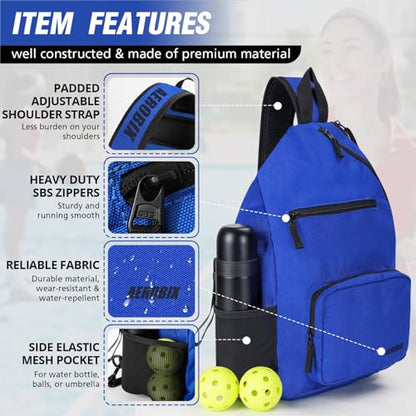 AEROBIX Pickleball Bag for Women & Men, Pickle Ball Backpack - Upgraded Zippers, Large Capacity, Padded Paddle Pocket, Adjustable Sling Bag (No Accessories) - color: BLUE