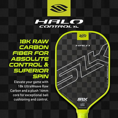 Selkirk Sport SLK Halo Raw Carbon Fiber Pickleball Paddle | Power, Pro and Control Pickleball Paddles | T700, 18K Ultraweave, Aramid Fiber LinkWeave | Designed & Controlled in USA - color: Control | Green | 2025, size: XL (Elongated Shape)