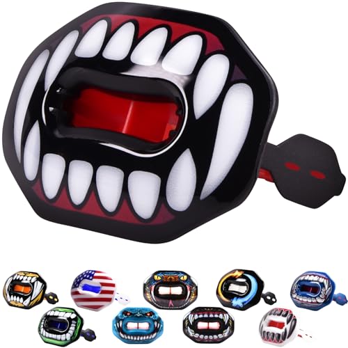 Oral Mart Flag Football Mouth Guard with 3D LipFit Design for Kids - Youth Football Mouthguard (No Boil) Cool Instant Fit Lip Guard Mouthpiece for Braces (Detachable Helmet Strap Included) - color: Fangs/Vampire