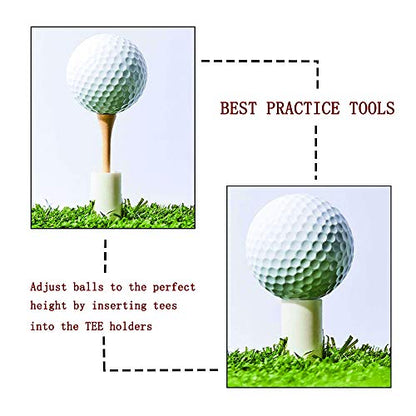 KEEPUP 10 Set Golf Rubber Tee Holder Set for Driving Range Golf Practice Mat Indoor Outdoor Size 1.5 Inch (10 Golf Rubber Tee Holders, 10 Bamboo Tees)