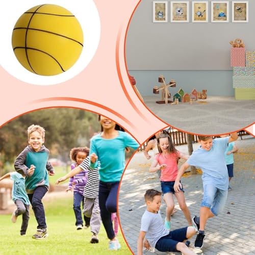Silent Basketball Hoop and Ball, 18cm Wall Mounted Basketball Hoop Indoor, Noiseless Foam Elastic Sponge Ball WithHoop, SilentBall Professional Indoor BasketballFrame - color: Yellow