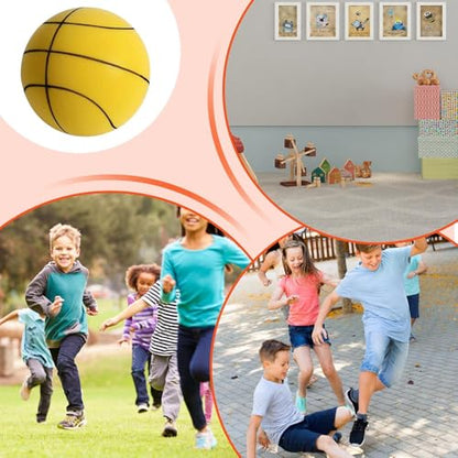 Silent Basketball Hoop and Ball, 18cm Wall Mounted Basketball Hoop Indoor, Noiseless Foam Elastic Sponge Ball WithHoop, SilentBall Professional Indoor BasketballFrame - color: Yellow