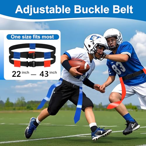 Adjustable Flag Football Belts for Youth/Adults, Set of 4/10 Tear-Resistant Belts for Football Training/Games/Outdoor - color: 4 Pcs: 2 Blue and 2 Red