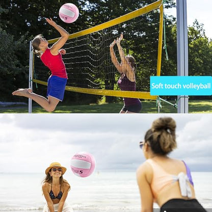 Soft Volleyball Official Size 5 for Indoor Outdoor Beach Sand Play Pool Gym Training, Soft Touch Thicker PU Volleyball with1 Ball Pump & 1 Air Needles for Adult