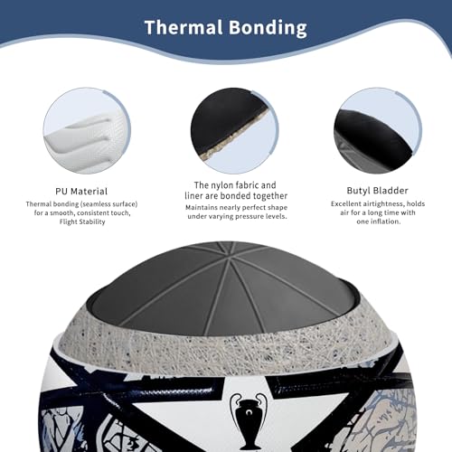 Professional Soccer Ball Size 5, Thermal Bonded Waterproof PU Match-Quality Training Ball with Pump - color: Gray
