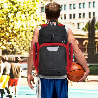 LARIPOP Basketball Backpack with Ball & Ventilated Shoe Compartment Insulated Pockets for Men Youth Training - color: red