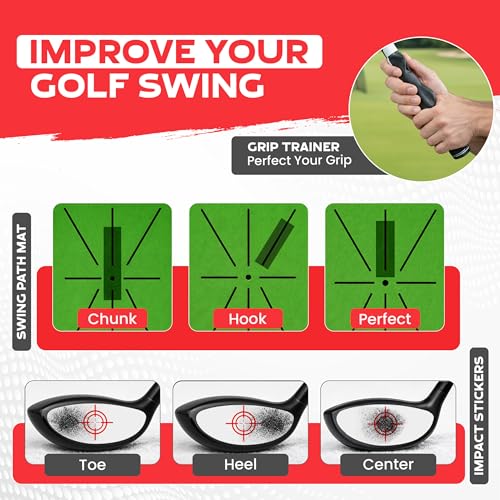 10x7ft Heavy Duty Golf Hitting Net with Swing Path Mat & Turf Insert – Backyard & Garage Golf Practice Net for Real Golf Balls, Indoor Outdoor Full Swing & Chipping