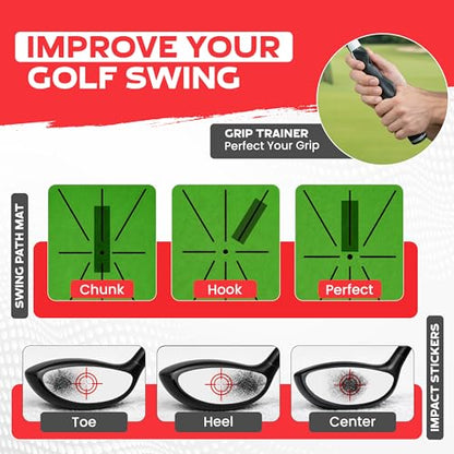 10x7ft Heavy Duty Golf Hitting Net with Swing Path Mat & Turf Insert – Backyard & Garage Golf Practice Net for Real Golf Balls, Indoor Outdoor Full Swing & Chipping