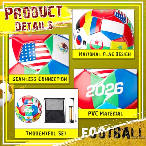 Tellingyou World Flag Soccer Ball Country Flags Training Ball 2026 International Multi Country Design with Pump Needle and Storage Bag for Team Practice Club Games Soccer Fan Gifts - size: Size 4