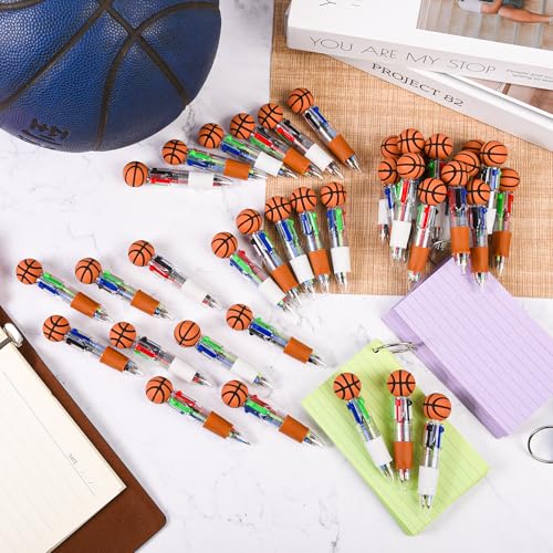 LiYiQ 25 Pcs Basketball Party Favor Multicolor Pen in One Cartoon Cute Fun 4-in-1 Cute Pens Bulk Kawaii Basketball Shape Cool Ballpoint Pens for Kids Fun Gifts - style: Basketball