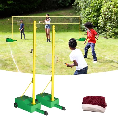 Badminton Poles with Badminton Net,5.1FT Badminton Poles for Backyard,Heavy Duty Badminton Net Poles with Wheels for Outdoor Indoor (Green+Yellow) - color: Green+yellow