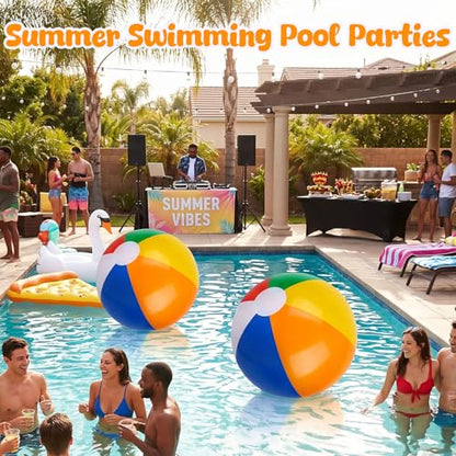FUTUREPLUSX 2 Pack Jumbo Beach Balls, 33.5 Inch Inflated Large Rainbow Inflatable Ball for Summer Swimming Pool Parties, Outdoor Beach Games, Birthday Party Decorations for Kids and Adults