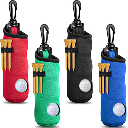 4 Pieces Golf Tee Holder Golf Ball Carry Bag Pouch Ball Holder Keychain Belt Clip Gifts Accessories