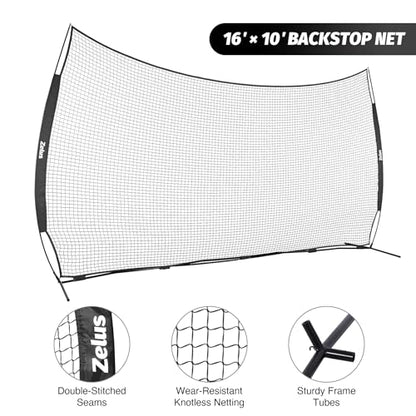 12x9ft / 16x10ft Barricade Backstop Net, Ball Sports Barrier, Practice Net for Baseball, Softball, Lacrosse, Soccer, Basketball and More - style: 16x10 ft - Black