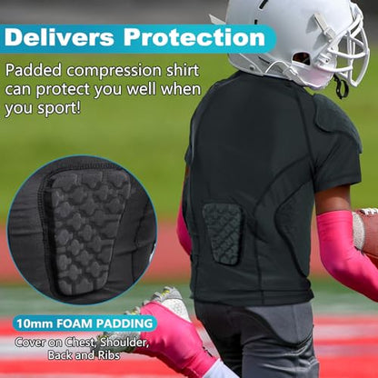 TUOY Youth Boys Padded Protective Shirts Paddded Compression Shirts for Football Paintball Baseball - color: Black, size: Small