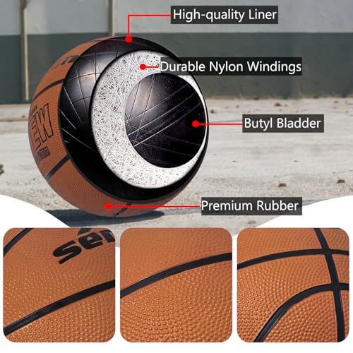 Senston 27.5''/29.5'' Outdoor Basketball Excellent Elasticity/Grip Rubber Basketballs with Pump, Durable Size 5/7 Men Basketball - color: Brown, size: 29.5''(size 7)