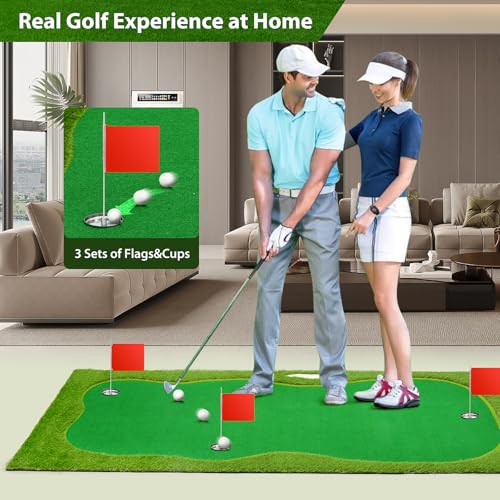 Nice C Putting Green Indoor, Putting Green, Golf Simulators for Home, Golf Putting Mat, Putting Mat Putting Green Outdoor, Challenge Putting Cup, 3 Holes, Flags, and Slope - style: Rectangle 5 x 12 Ft Green