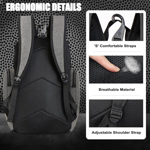 LARIPOP Basketball Backpack with Ball & Ventilated Shoe Compartment Insulated Pockets for Men Youth Training - color: Light grey