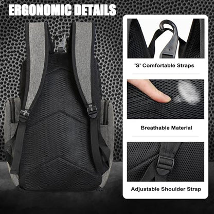 LARIPOP Basketball Backpack with Ball & Ventilated Shoe Compartment Insulated Pockets for Men Youth Training - color: Light grey