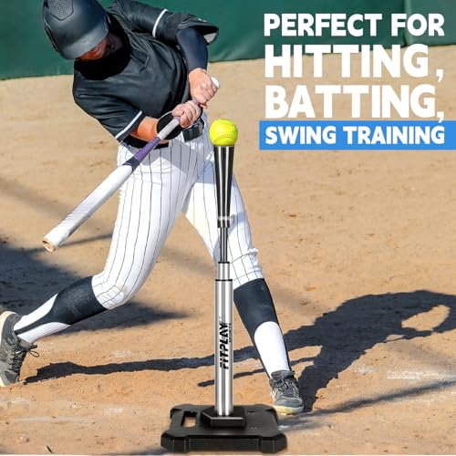 Baseball Softball Batting Tee – 25” to 43”Height Adjustable Hitting Tee with Heavy Metal Base, Durable Aluminum Stem & Rubber Top – Portable Baseball Tee for Batting Practice, Softball Tee Training