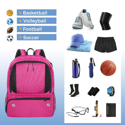 YOREPEK Basketball Backpack, Lightweight Basketball Bag with Ball Holder & Shoes Compartment, Sports Backpack Training Equipment Fit Soccer Volleyball Football - color: Pink
