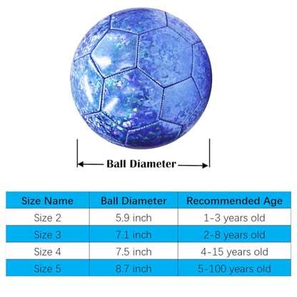 ABAJI Soccer Ball Size 3 4 5 Shiny Pattern Soft Leather Practice Training Gift Soccerball for Boys Girls Come with Pump Needle - color: Blue, style: Size 3