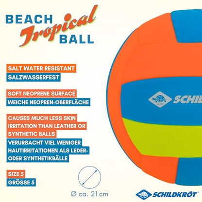 Schildkröt Tropical Beach Volleyball, Neoprene Volleyball, Size 5, Diameter 21 cm, Normal Size, Volley with Non-Slip Textile Surface, Salt Waterproof