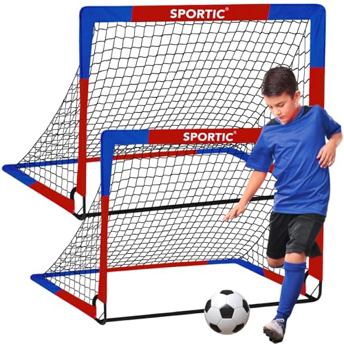 2 Pack 4' x 3' Soccer Goal Net Set, Pop Up Kids Practice Soccer Goals for Indoor and Outdoor.Portable Soccer Net with Carrying Bag & Ground Pegs, Perfect for Backyard, Field, Court - color: Red and Blue