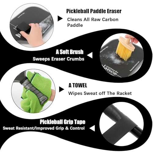 Pickleball Paddle Eraser Set, 2Pcs Pickle Ball Racket Cleaner for Carbon Paddles, Fast & Easy Natural Rubber Eraser Removes Residue Dirt Minor Scratches, Includes Storage Bag Brush Cloth Grip Tape