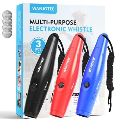 Electronic Whistle 3 Pack, 3 Adjustable Tones, Maximum Volume 130dB Handheld Emergency Whistle for Referees, Sports, Outdoor Sports Whistle with Lanyard
