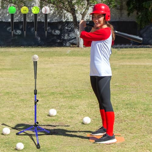 BaseGoal Batting Tee Baseball Tee,Softball Travel Portable Tee Tripod Stand Rubber Tee for Batting Training Practice with Carrying Bag - color: Blue, style: New Tee