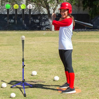 BaseGoal Batting Tee Baseball Tee,Softball Travel Portable Tee Tripod Stand Rubber Tee for Batting Training Practice with Carrying Bag - color: Blue, style: New Tee