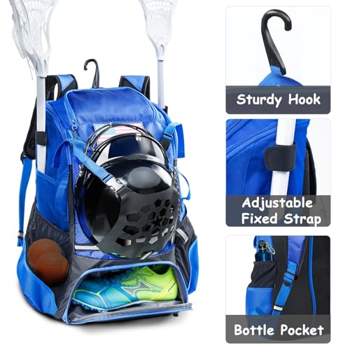 2-in-1 Baseball & Lacrosse Backpack for Youth, Boys, Adults - Bat and Softball Equipment Bag With Glove Holder, Helmet, Shoes Compartment - T-Ball Accessories and Baseball Gifts
