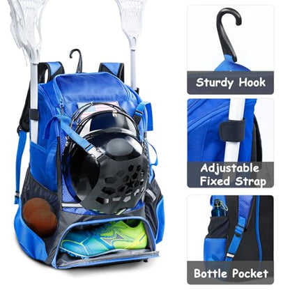 2-in-1 Baseball & Lacrosse Backpack for Youth, Boys, Adults - Bat and Softball Equipment Bag With Glove Holder, Helmet, Shoes Compartment - T-Ball Accessories and Baseball Gifts