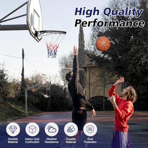 Basketball Rim Replacement Standard 18" Steel Rim Wall Mounted Basketball Goal Hoop with Net for Indoor Outdoor - color: Black