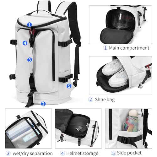 YOUMIAN Gym Duffle Bag 3 IN 1 Travel Backpack 40L Waterproof Shoe Compartment for Men and Women Basketball Soccer Sports Bag (White) - color: White