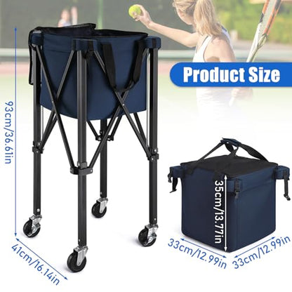 TOBWOLF Foldable Tennis Ball Hopper,Holds 160 Balls, Portable Tennis Ball Hopper with Wheels,Upgraded Large Capacity Pickleball Ball Holder for Baseball Softball Pickleball Training