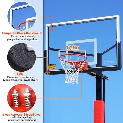 Portable 55” Box Basketball Hoop with Wheels - 6ft-10ft Adjustable Height Mobile Goal System with Locking Casters for Driveway, Backyard & Outdoor Use, Moveable Basketball Hoop Outdoor