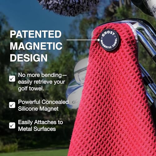 Ghost Golf Magnetic Towel (Greenside) - Premium Ultra-Absorbent Microfiber Golf Towel with Magnet for Golf Carts or Clubs - 18" x 18" Golfing Gear - Waffle Weave Pattern (Grey) - color: Grey